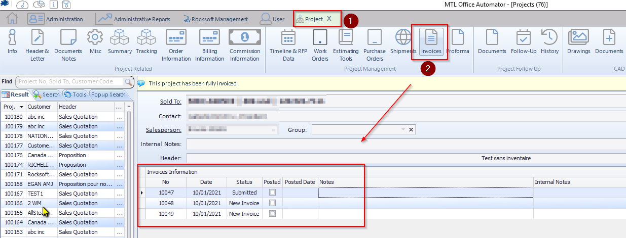 access invoices from project